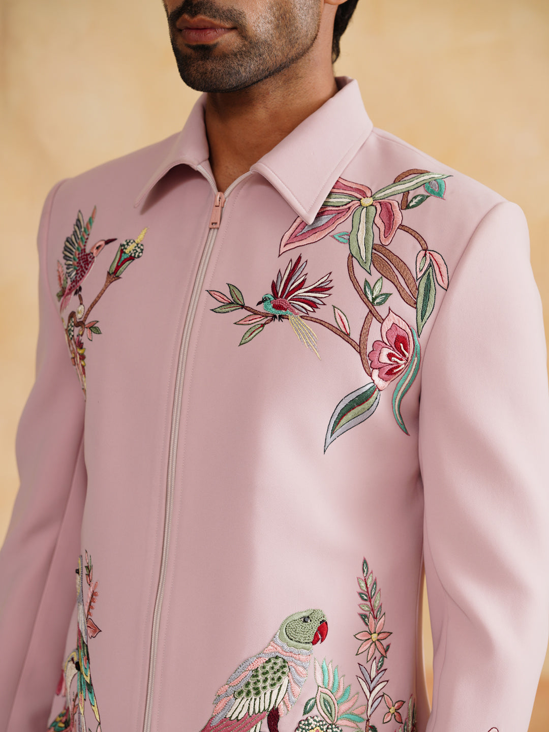 Pink Resham Hand Embroidered Jacket Set