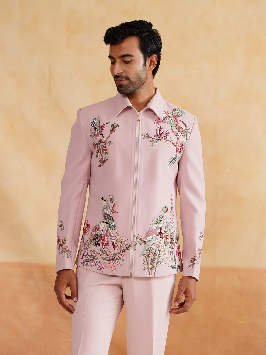 Pink Resham Hand Embroidered Jacket Set