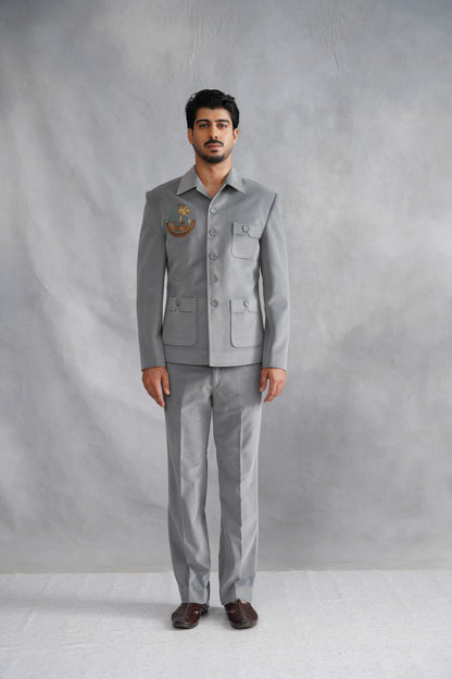 Light Grey Jacket Set with Egyptian Heritage Motif
