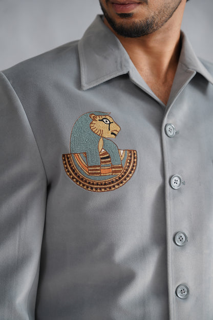 Grey Thread Embroidered Jacket Set