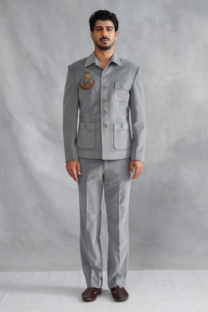 Grey Thread Embroidered Jacket Set