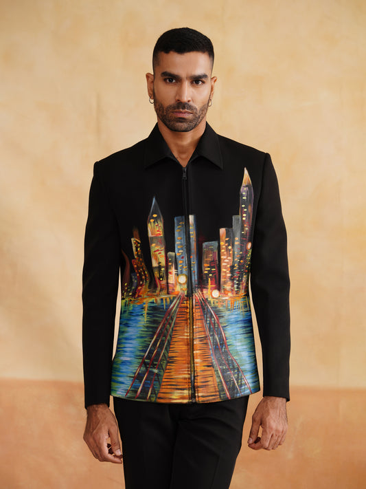 Black Hand-Painted Jacket Set