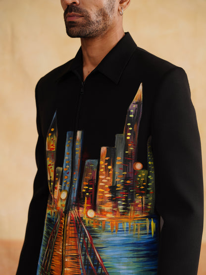 Black Hand-Painted Jacket Set