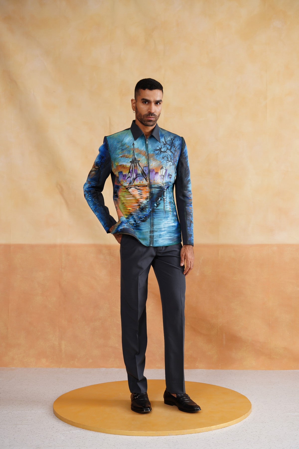 Grey Hand-Painted Parisian Twilight Zip-Up Jacket Set