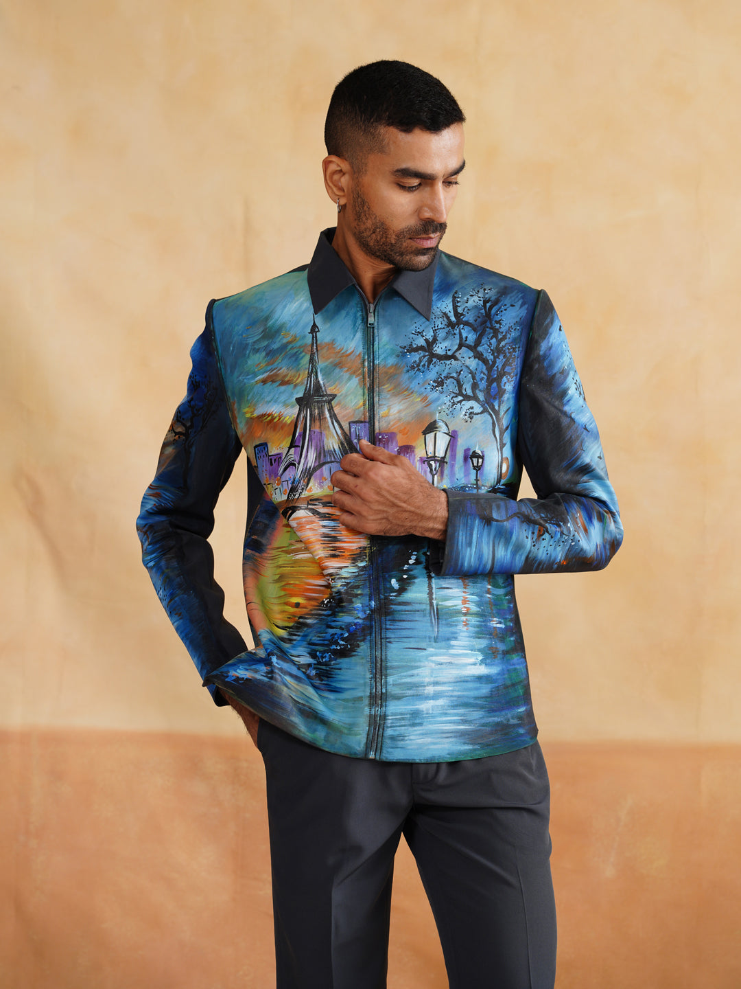 Black Hand Painted Jacket Set