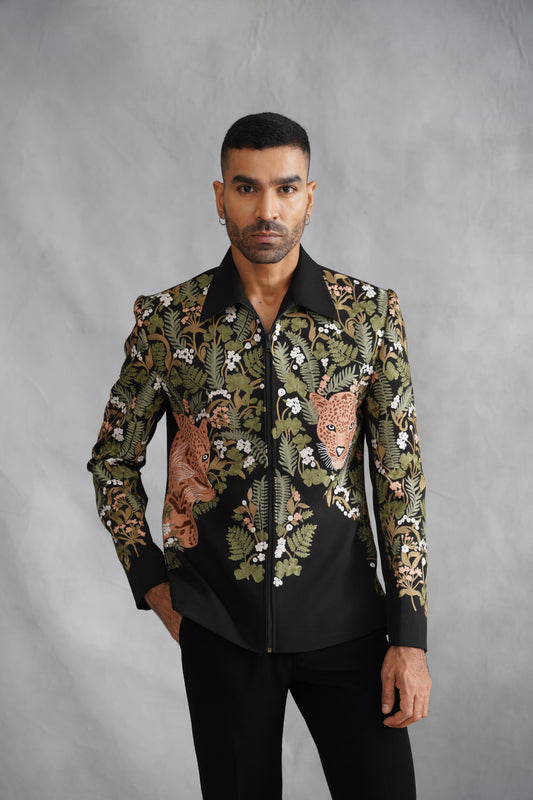 Black Thread Embroidered Jacket Set