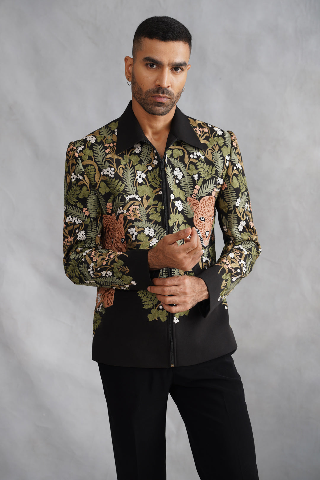 Black Thread Embroidered Jacket Set