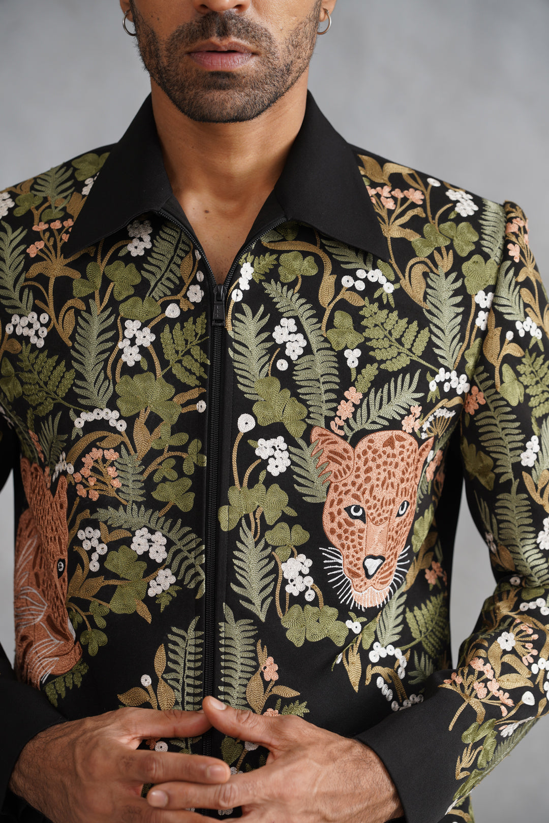 Black Thread Embroidered Jacket Set