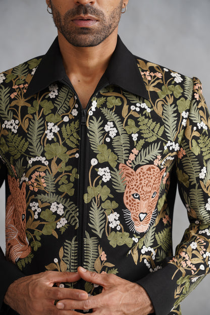 Black Thread Embroidered Jacket Set