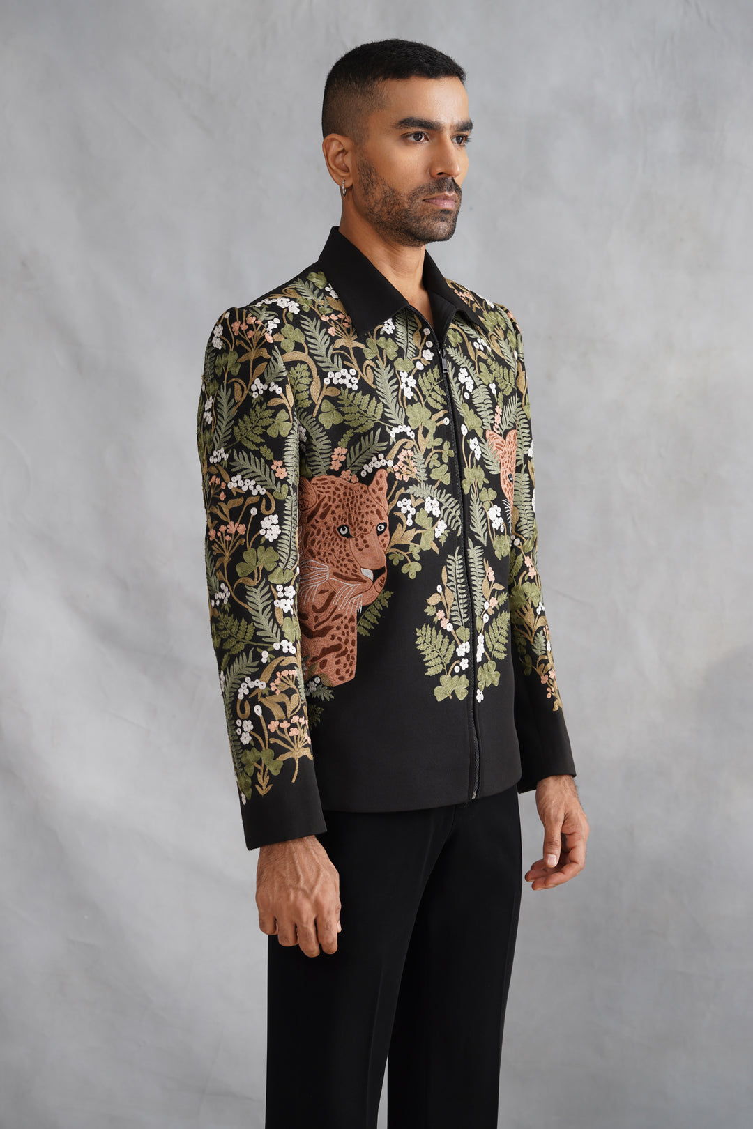 Black Thread Embroidered Jacket Set