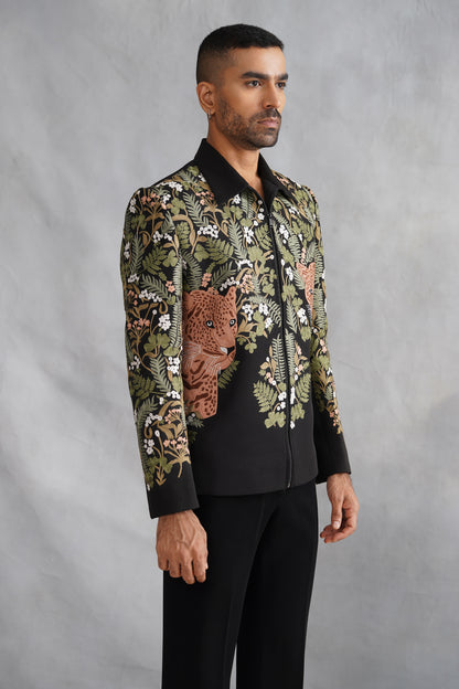 Black Thread Embroidered Jacket Set