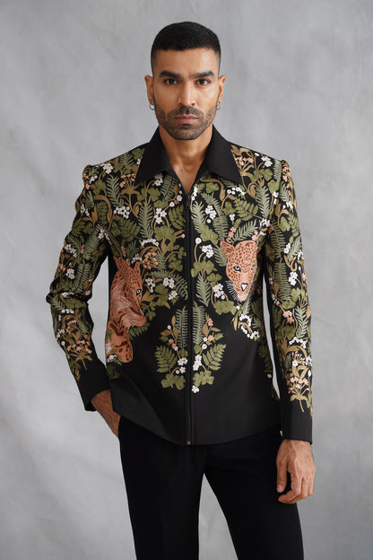 Black Thread Embroidered Jacket Set