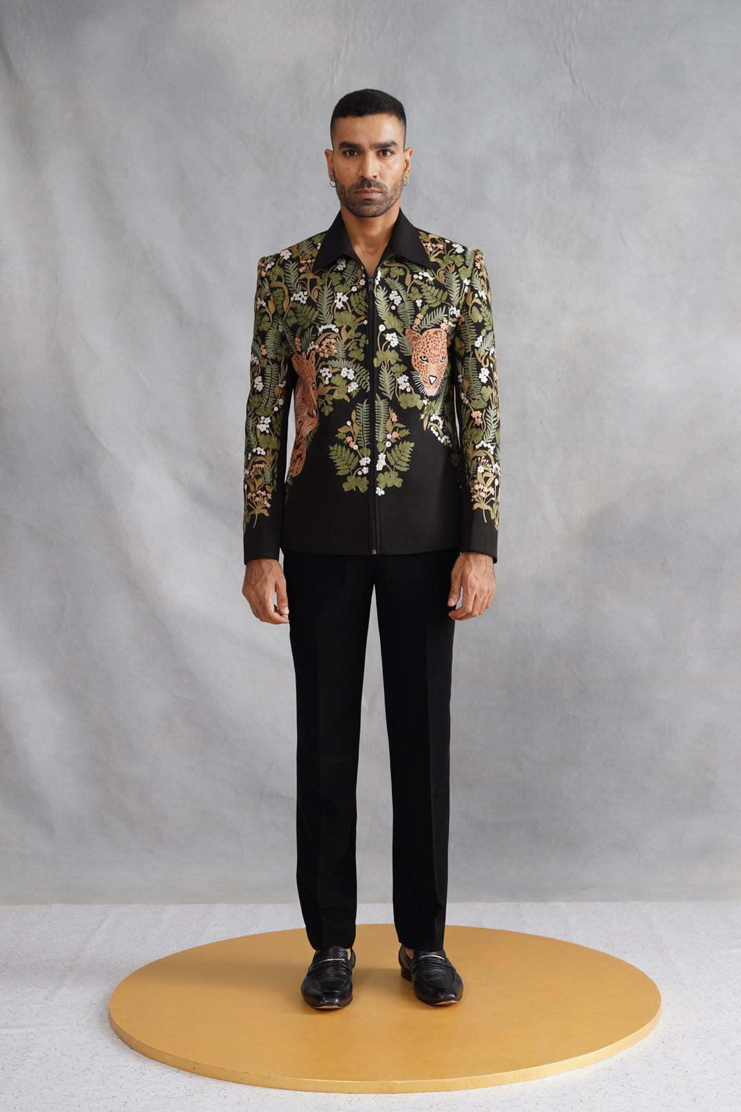 Black Thread Embroidered Jacket Set