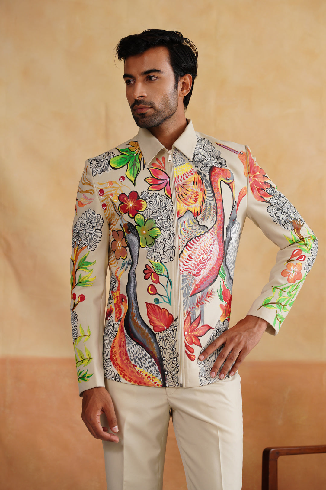 Cream Hand-Painted Jacket Set