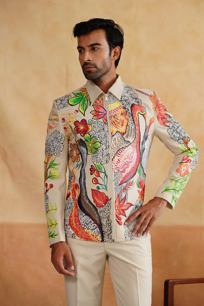Cream Hand-Painted Jacket Set
