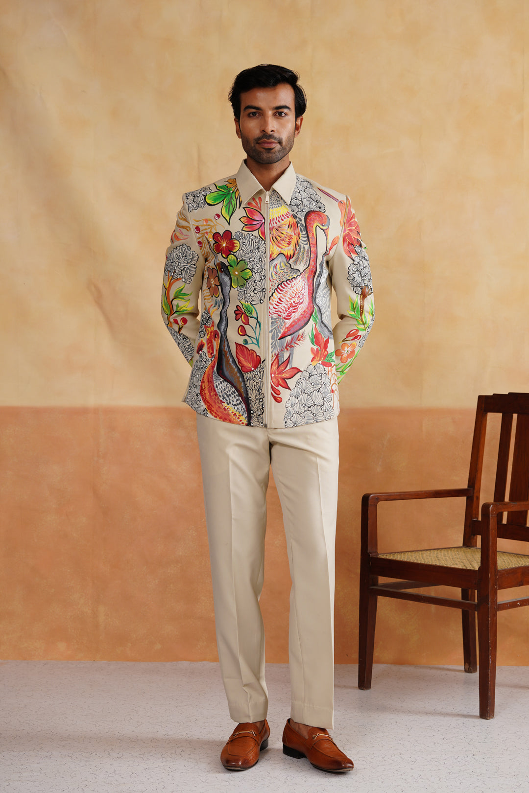 Cream Hand-Painted Jacket Set