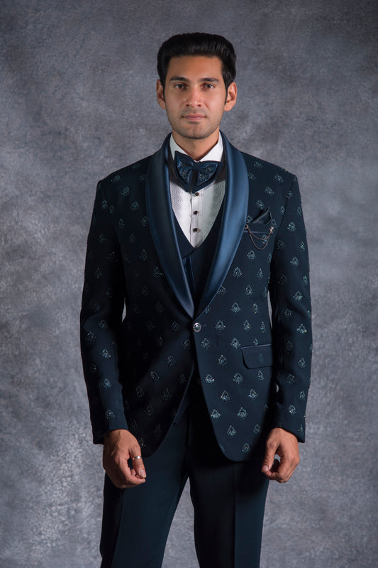 Buy teal green tuxedo for men Italian fabric online