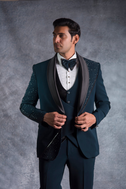 Buy teal green suit for men Swarovski tuxedo online