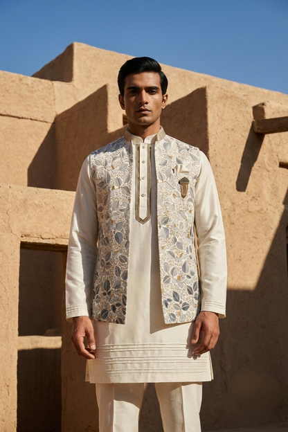 Shiv Thakare In Our Ivory Thread Embroidered Waistcoat Kurta Set