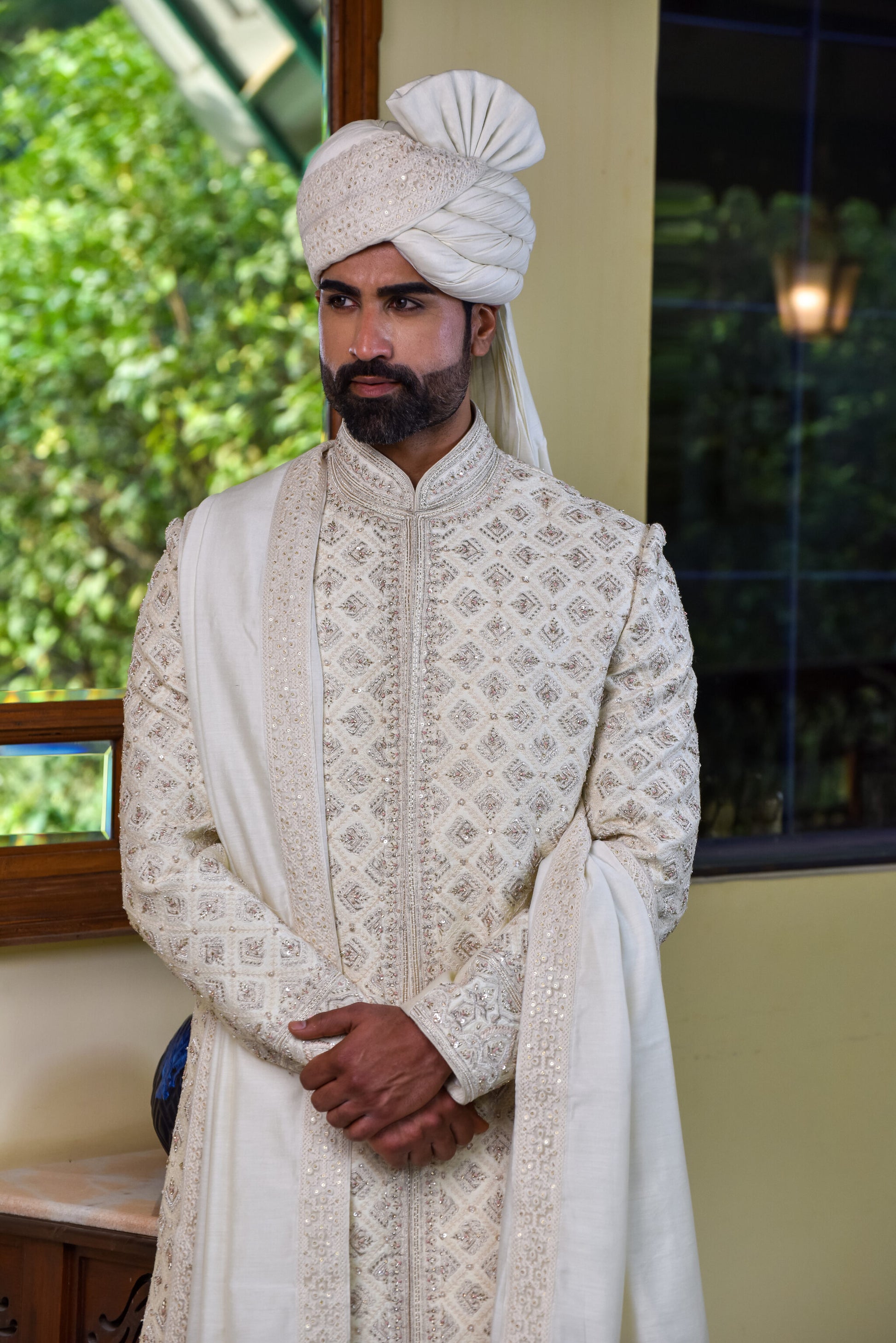 Ivory Zardosi Embroidered Sherwani On Silk 36